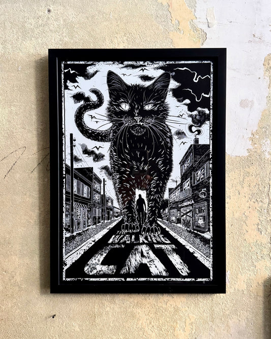 The Walking Cat - Handmade Siebdruck